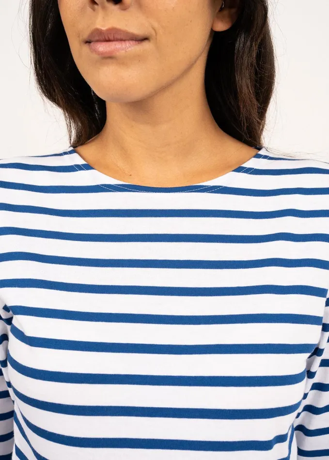 Galathee Ii Breton Striped Top With Sleeve Soft Cotton Whiteroyalblue Women Saint James Breton Striped Shirts