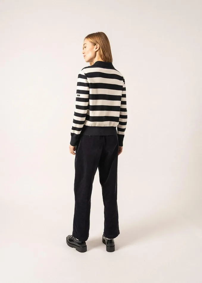Galway Striped Cardigan With Polo Collar Cotton and Cashmere Navyivory Women Saint James Sweaters Cardigans and Jackets