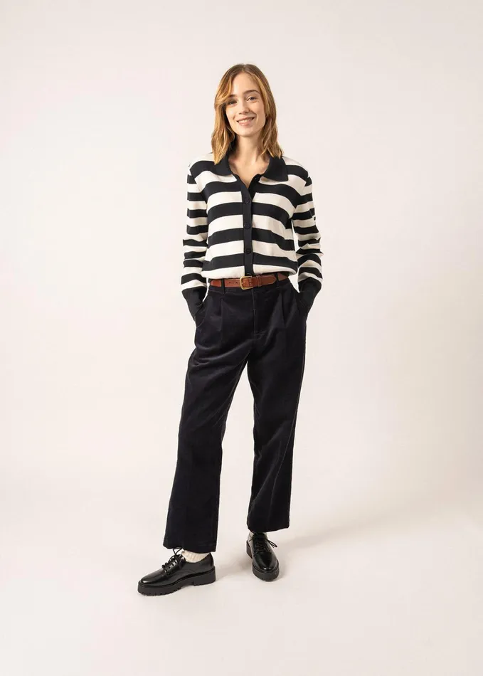 Galway Striped Cardigan With Polo Collar Cotton and Cashmere Navyivory Women Saint James Sweaters Cardigans and Jackets
