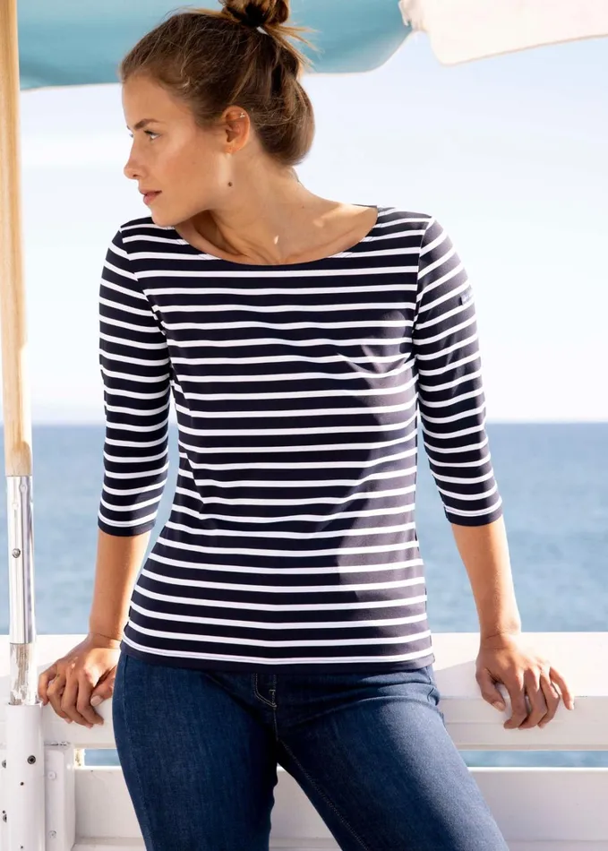 GardeCote Iii Nautical Striped Sport Top With Uv Protection Navywhite Women Saint James Breton Striped Shirts