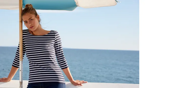 GardeCote Iii Nautical Striped Sport Top With Uv Protection Navywhite Women Saint James Breton Striped Shirts