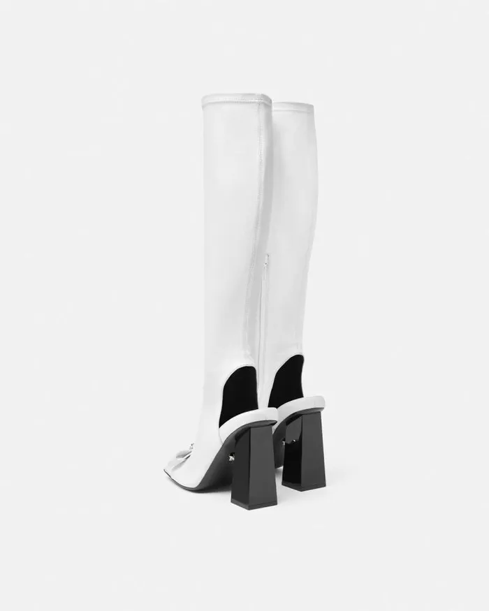 Gianni Ribbon Open KneeHigh Boots 105 Mm White Women Versace Boots