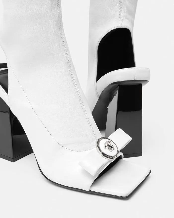 Gianni Ribbon Open KneeHigh Boots 105 Mm White Women Versace Boots