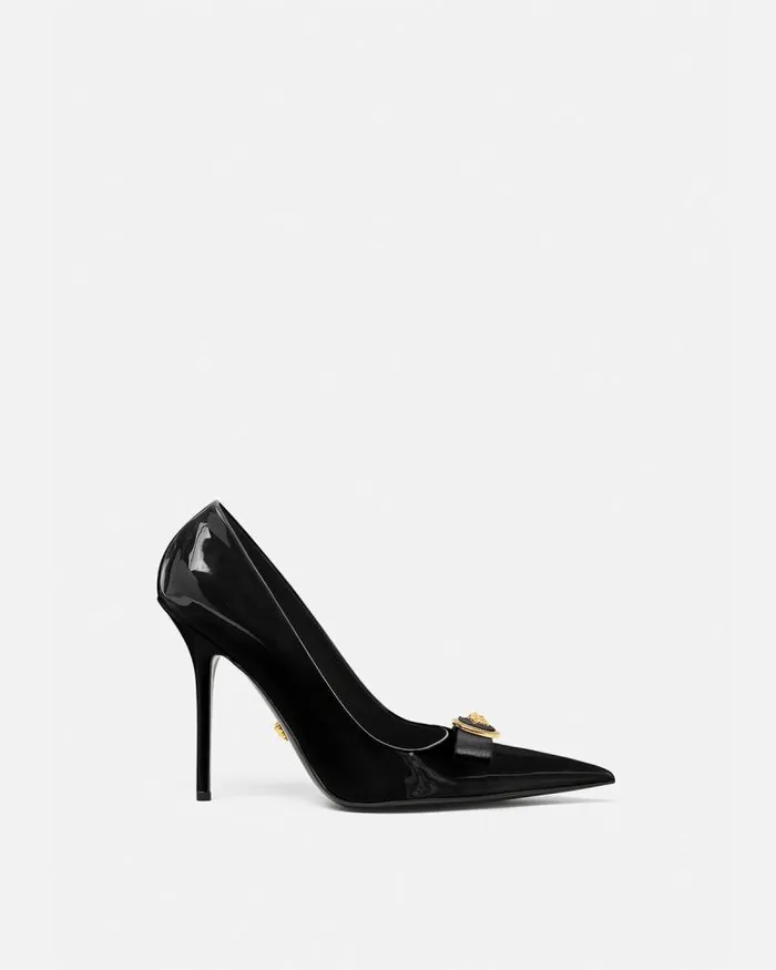 Gianni Ribbon Patent Pumps 110 Mm Blackgold Women Versace Pumps and Slingbacks Gianni Ribbon Patent Pumps 110 Mm Blackgold Women Versace Pumps and Slingbacks