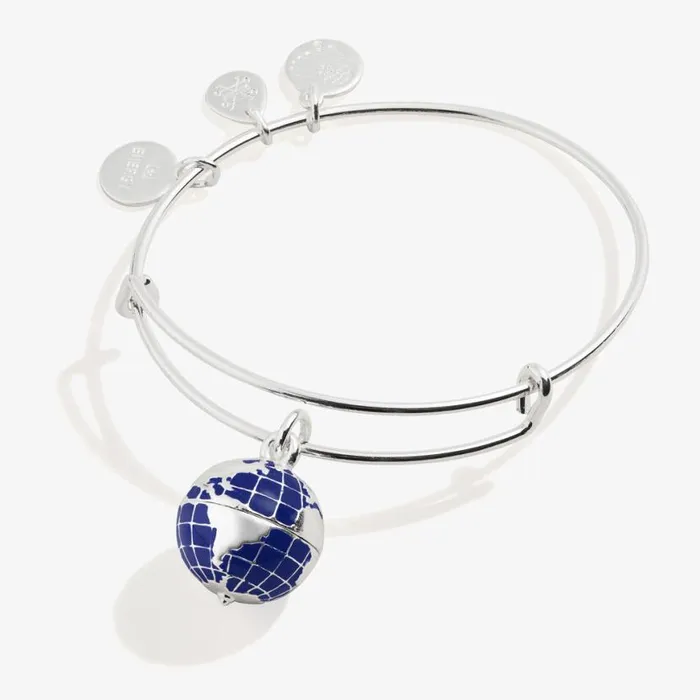 Globe Charm Bangle Bracelet Silver Women Alex And Ani Bracelets