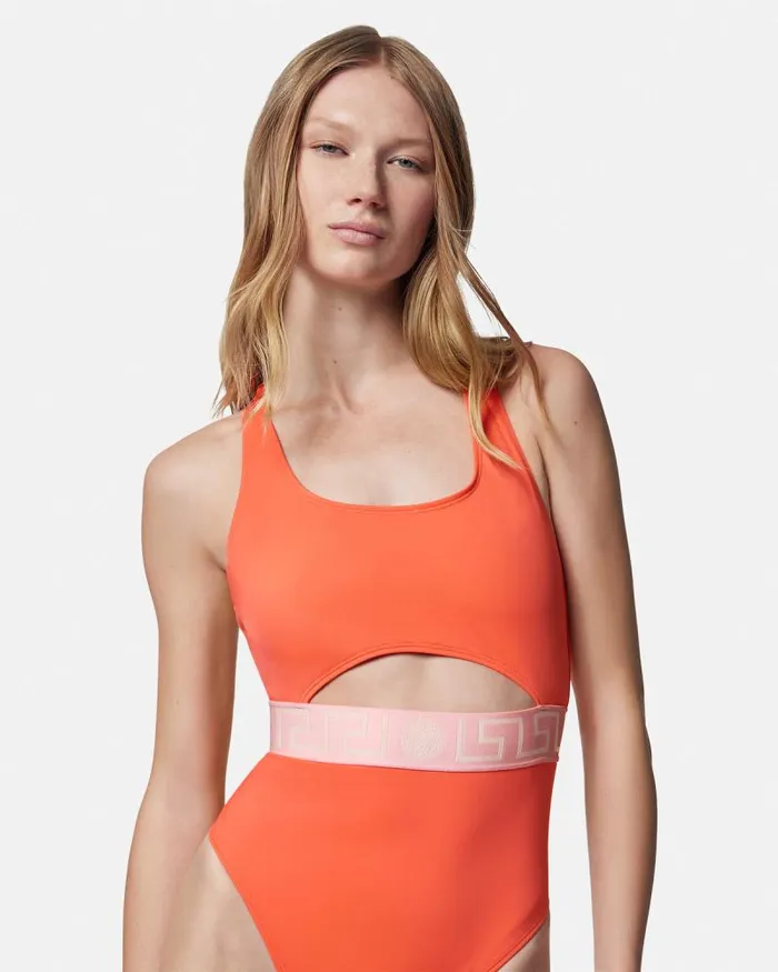 Greca Border OnePiece Swimsuit Coral Women Versace Swimwear