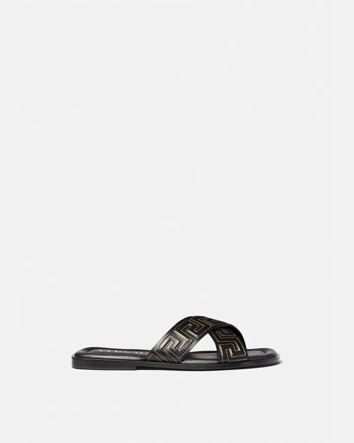 Greca Sandals Black Men Versace Sandals and Slides