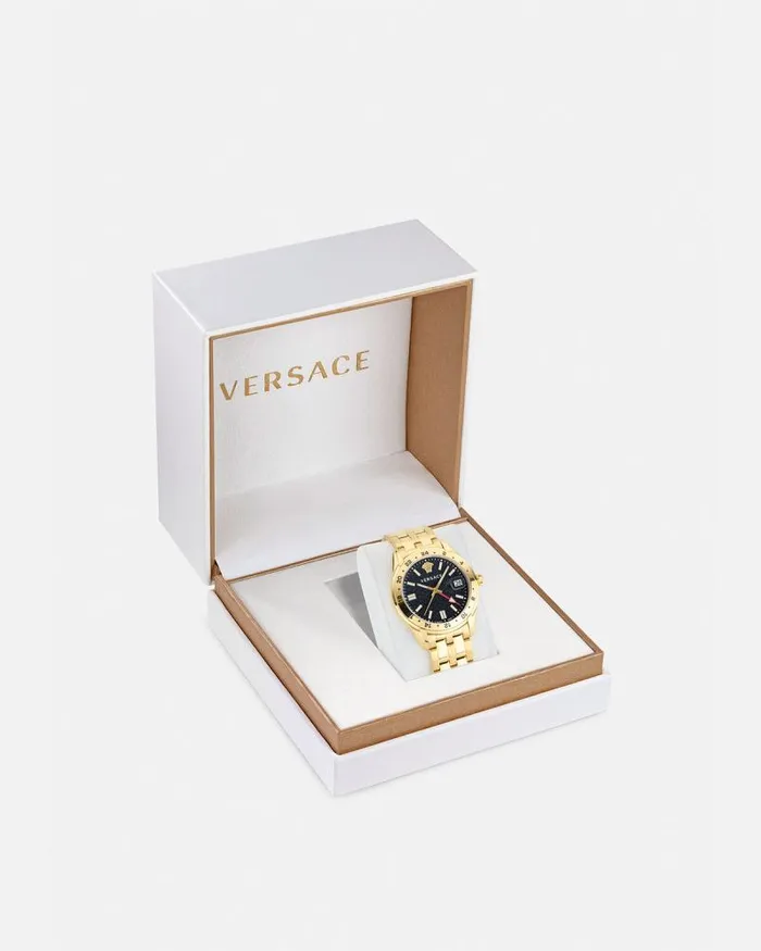 Greca Time GMT Watch Gold Men Versace Watches