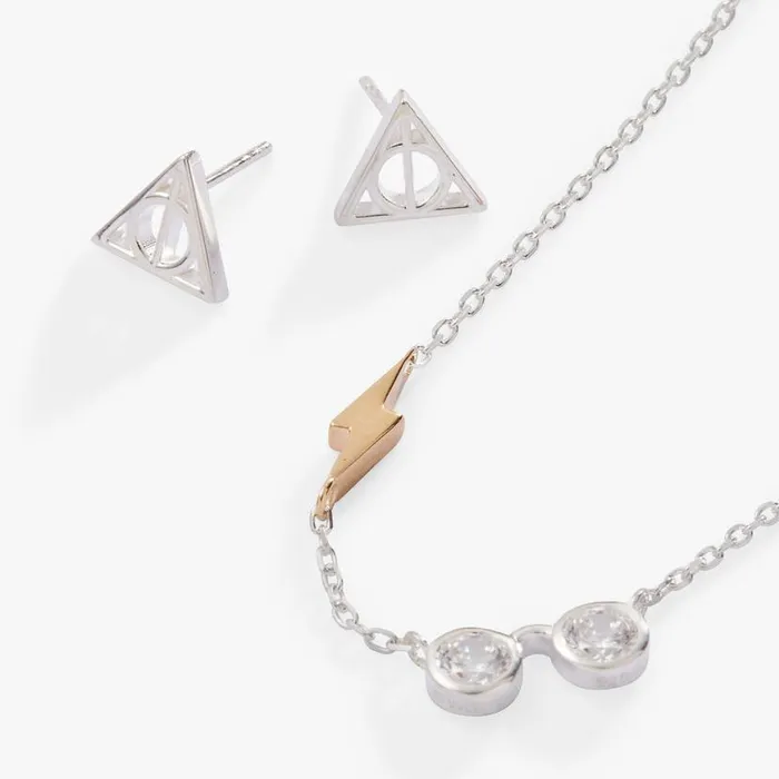 Harry Potter Glasses And Deathly Hallows Necklace And Earring Set Sterling Silver Two Tone Precious Women Alex And Ani Jewelry Sets Harry Potter Glasses And Deathly Hallows Necklace And Earring Set Sterling Silver Two Tone Precious Women Alex And Ani Jewelry Sets