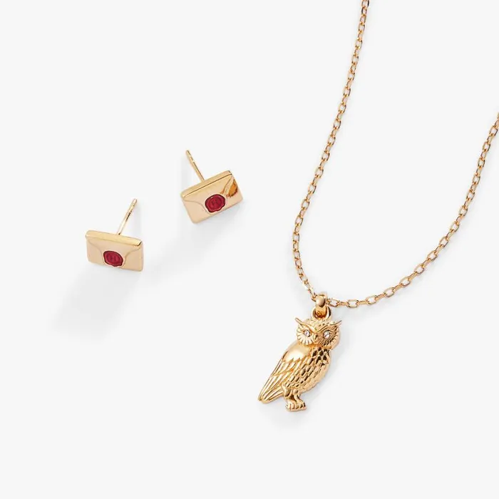 Harry Potter Owl And Hogwarts Letter Necklace And Earring Set 14kt Gold Plated 14kt Gold Over Sterling Silver Women Alex And Ani Jewelry Sets