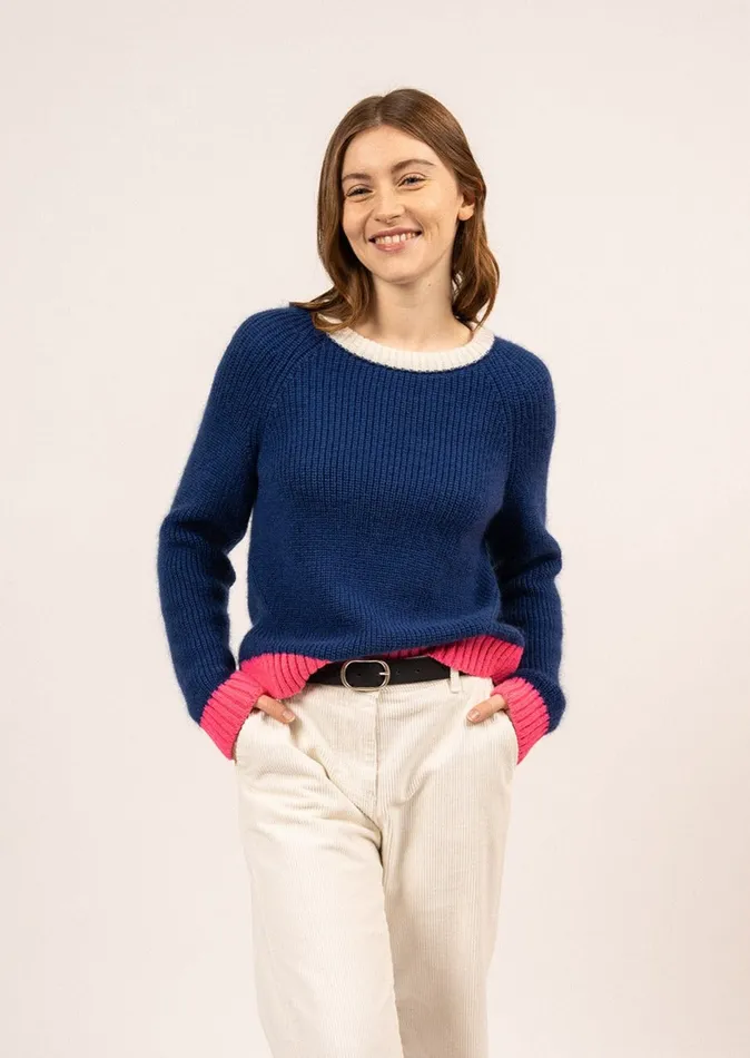 Hasparren ColorBlock Sweater In Mohair Wool Blend Blueneonpinkwinterwhite Women Saint James Breton Sweaters