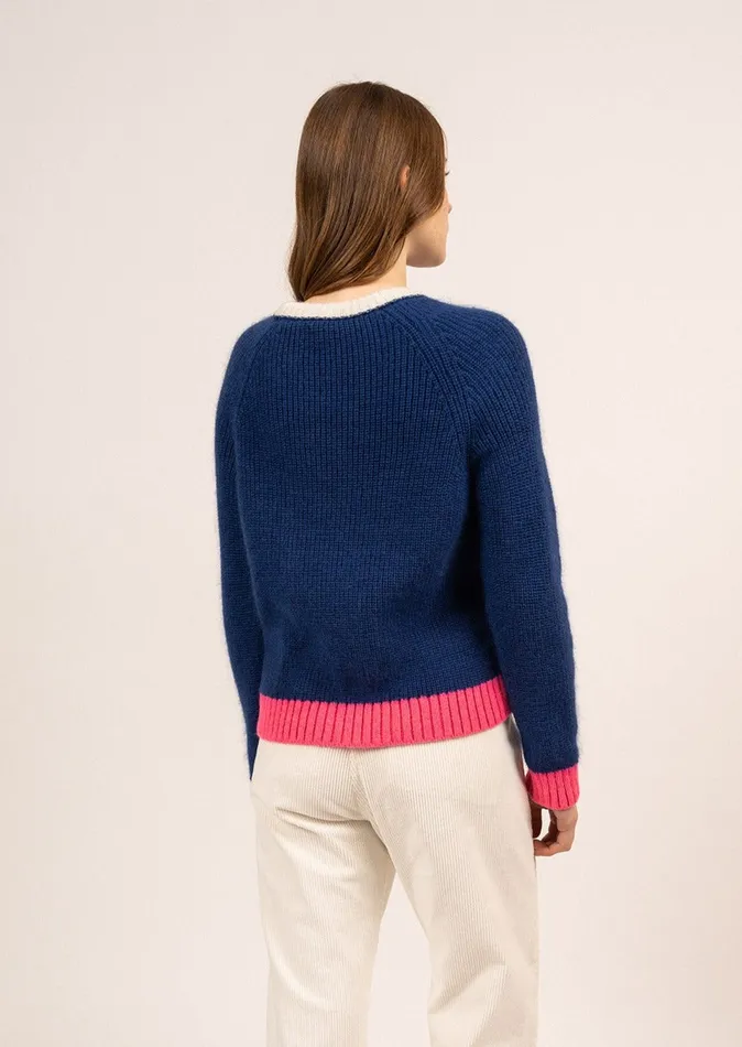 Hasparren ColorBlock Sweater In Mohair Wool Blend Blueneonpinkwinterwhite Women Saint James Breton Sweaters