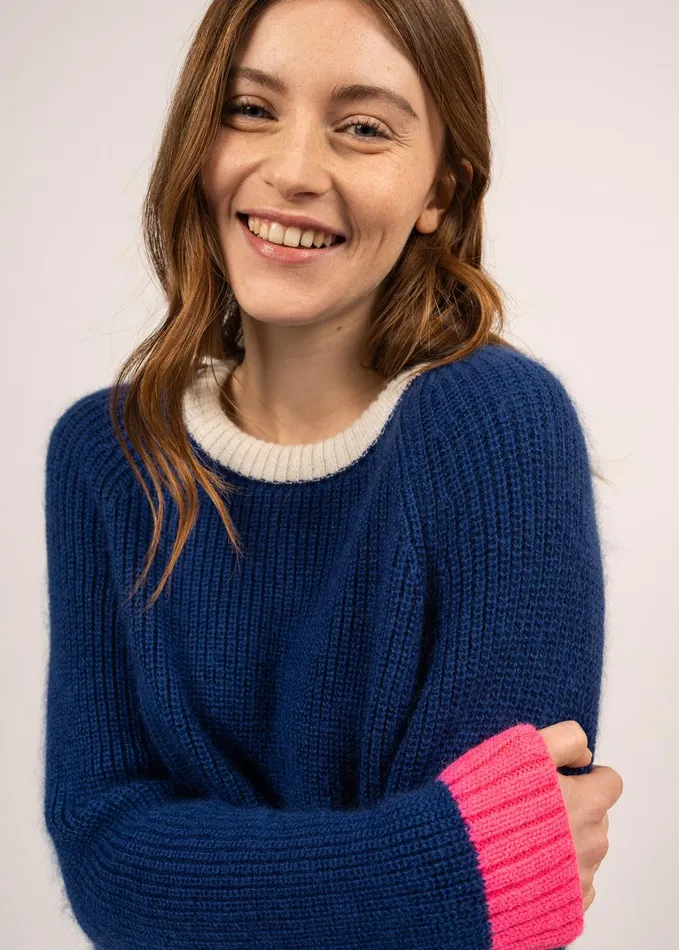 Hasparren ColorBlock Sweater In Mohair Wool Blend Blueneonpinkwinterwhite Women Saint James Breton Sweaters