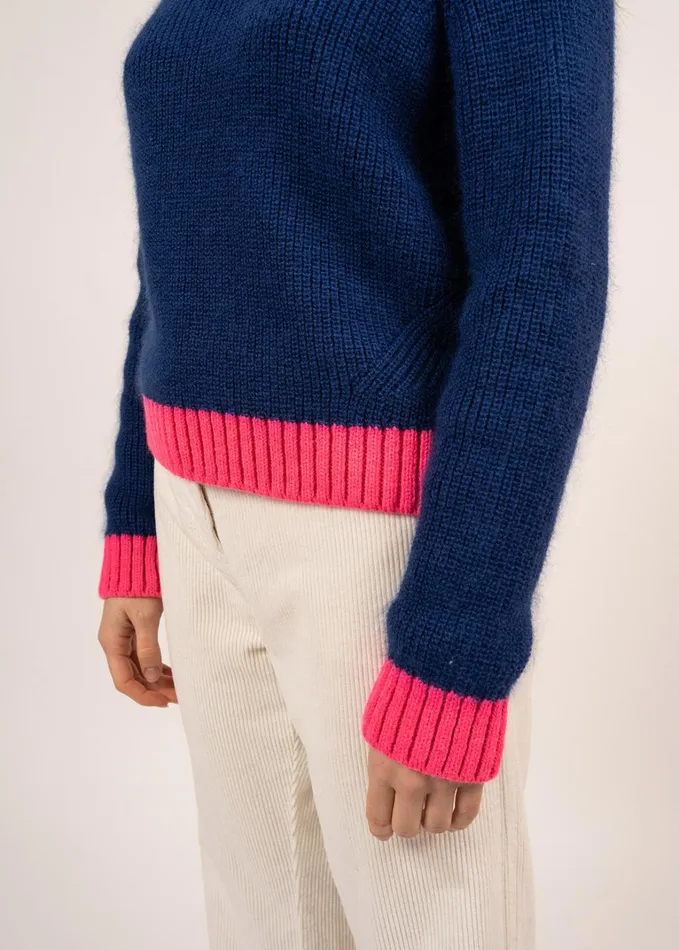 Hasparren ColorBlock Sweater In Mohair Wool Blend Blueneonpinkwinterwhite Women Saint James Breton Sweaters