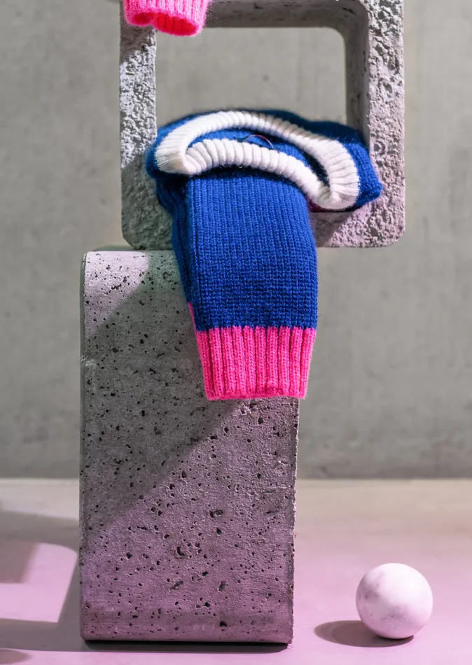 Hasparren ColorBlock Sweater In Mohair Wool Blend Blueneonpinkwinterwhite Women Saint James Breton Sweaters