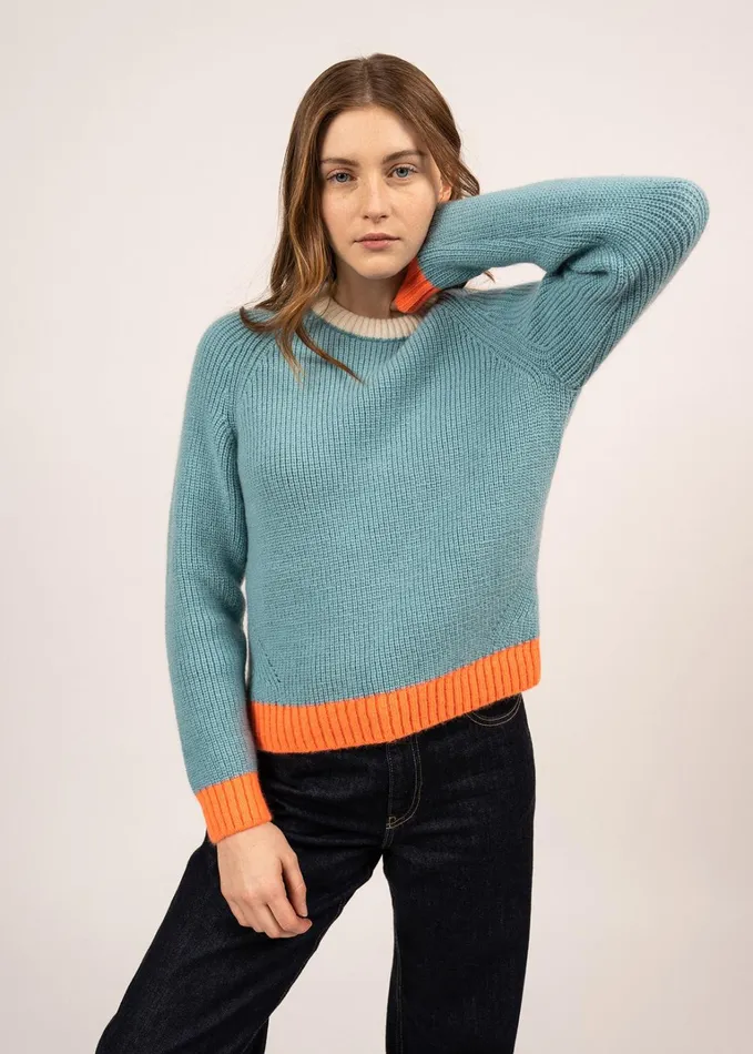 Hasparren ColorBlock Sweater In Mohair Wool Blend Jadeneonorangewinterwhite Women Saint James Sweaters Cardigans and Jackets Hasparren ColorBlock Sweater In Mohair Wool Blend Jadeneonorangewinterwhite Women Saint James Sweaters Cardigans and Jackets