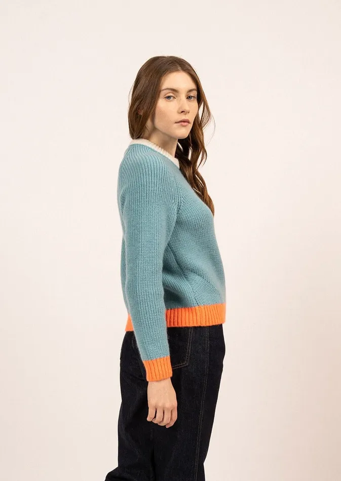 Hasparren ColorBlock Sweater In Mohair Wool Blend Jadeneonorangewinterwhite Women Saint James Sweaters Cardigans and Jackets