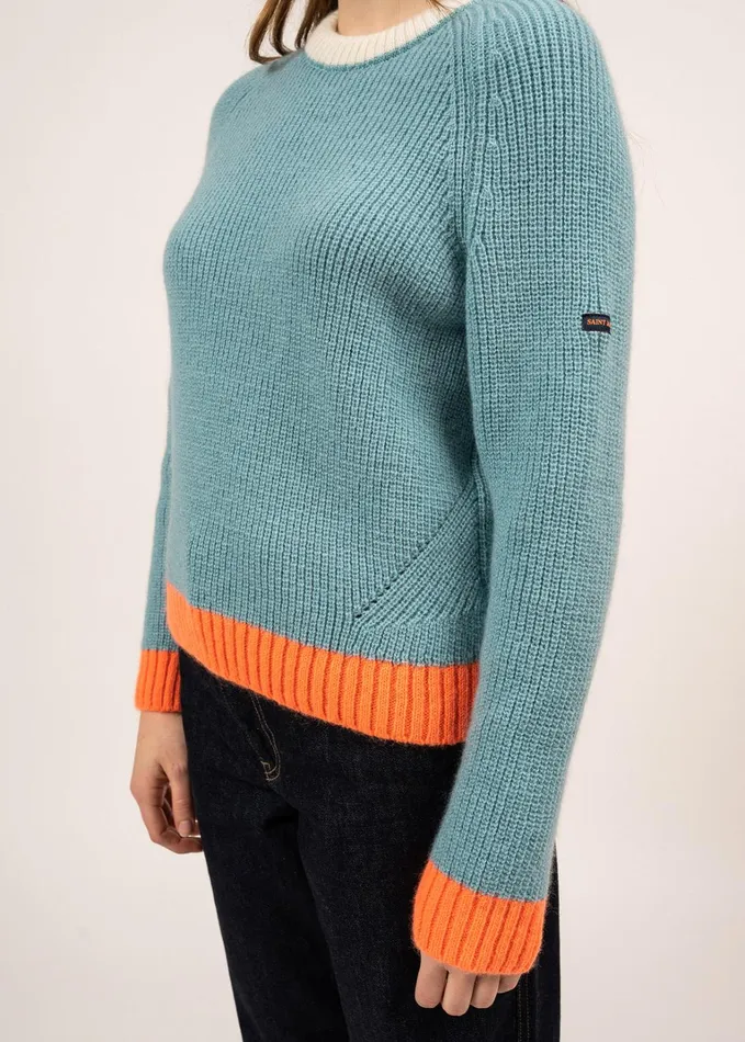 Hasparren ColorBlock Sweater In Mohair Wool Blend Jadeneonorangewinterwhite Women Saint James Sweaters Cardigans and Jackets
