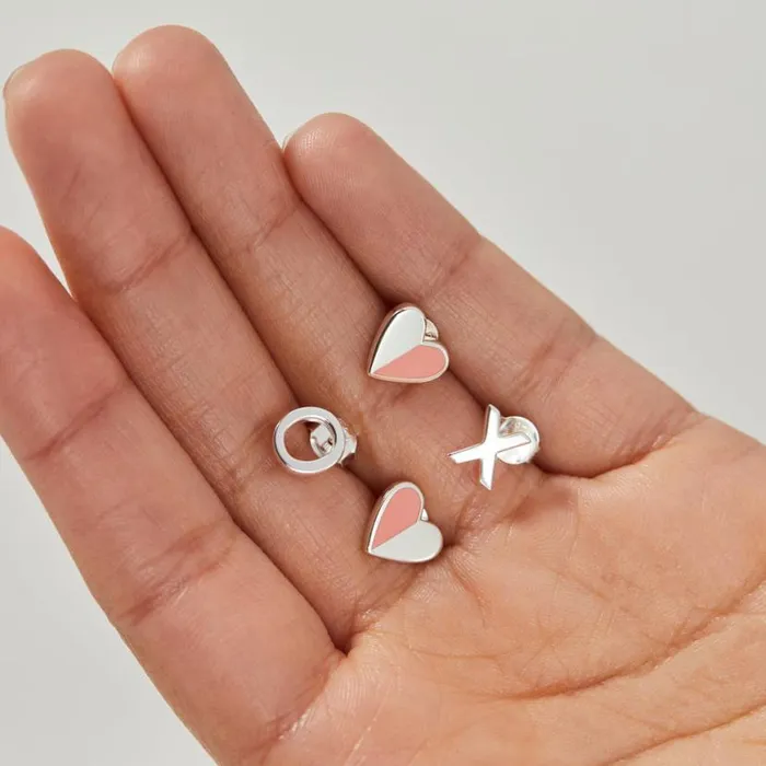 Heart 039XO039 Stud Earrings Set Of 2 Silver Women Alex And Ani Love
