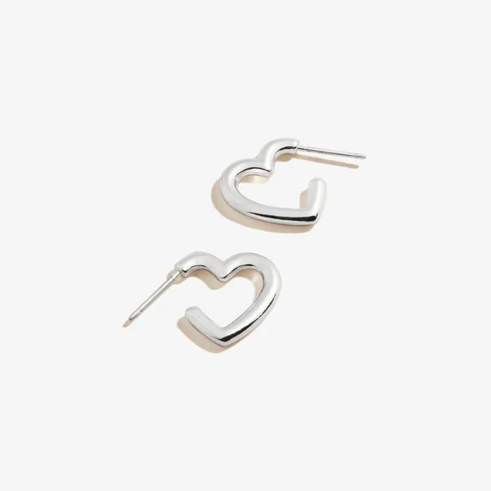 Heart Huggie Hoop Earrings Shiny Silver Women Alex And Ani Love Heart Huggie Hoop Earrings Shiny Silver Women Alex And Ani Love