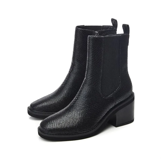 Heeled And Wedge Boots Women Moda In Pelle Calliope Black Snake Print