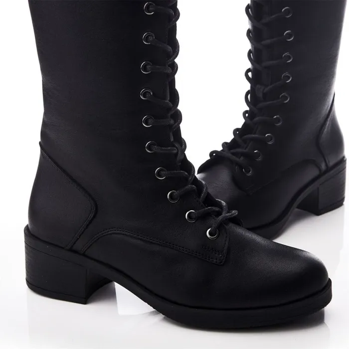 Heeled And Wedge Boots Women Moda In Pelle Galliana Black Leather Heeled And Wedge Boots Women Moda In Pelle Galliana Black Leather