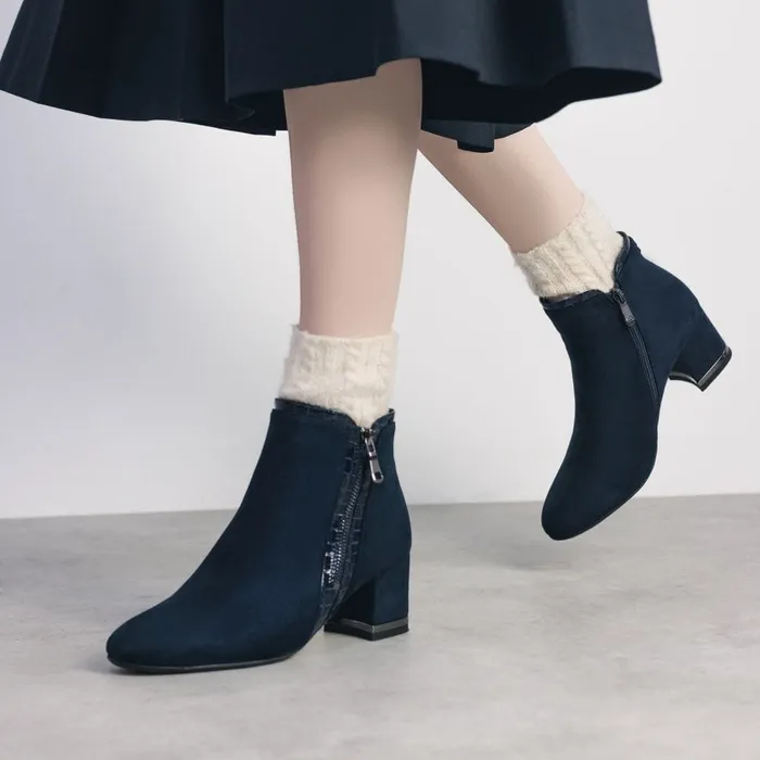Heeled And Wedge Boots Women Moda In Pelle Peggi Navy Alcantara