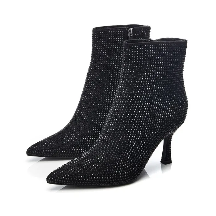 Heeled And Wedge Boots Women Moda In Pelle Zalea Black Textile