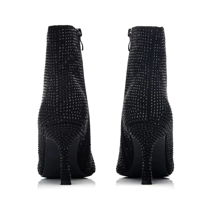 Heeled And Wedge Boots Women Moda In Pelle Zalea Black Textile