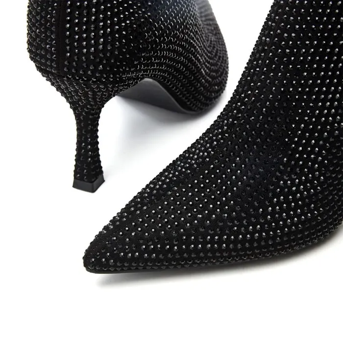 Heeled And Wedge Boots Women Moda In Pelle Zalea Black Textile