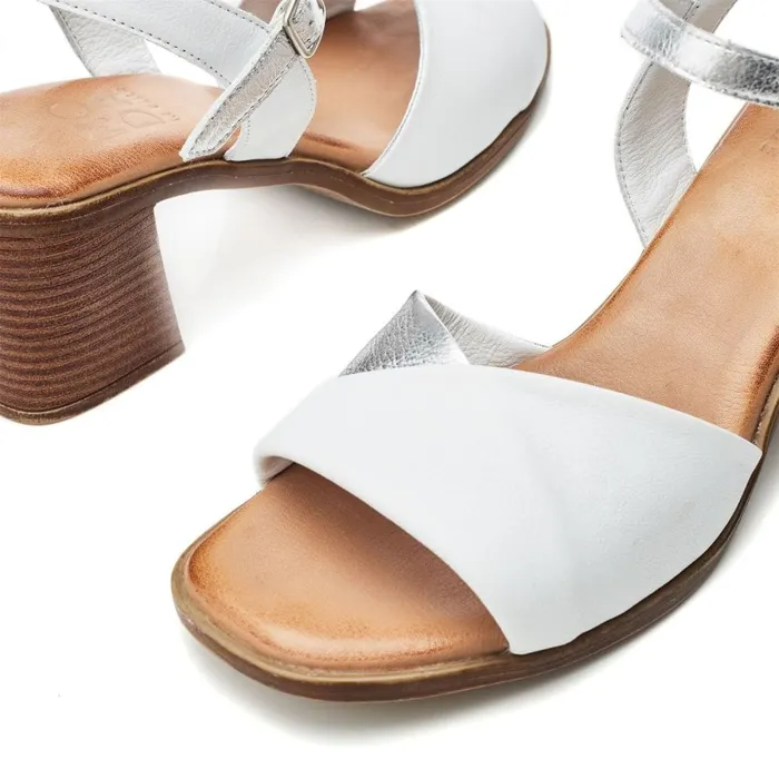 Heeled Sandals Women Moda In Pelle Lanie White 8211 Silver Leather