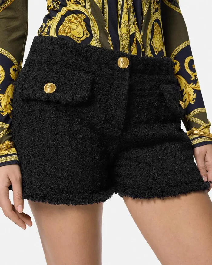 Heritage Tweed Mini Shorts Black Women Versace Suits