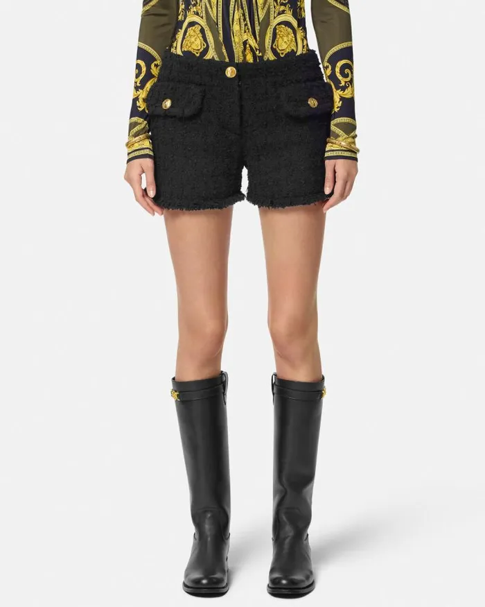 Heritage Tweed Mini Shorts Black Women Versace Suits