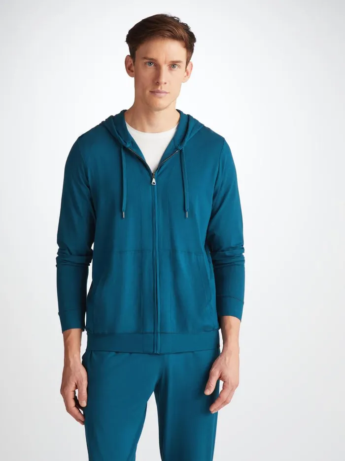 Hooded Tops Men Derek Rose Hoodie Basel Micro Modal Stretch Poseidon Blue