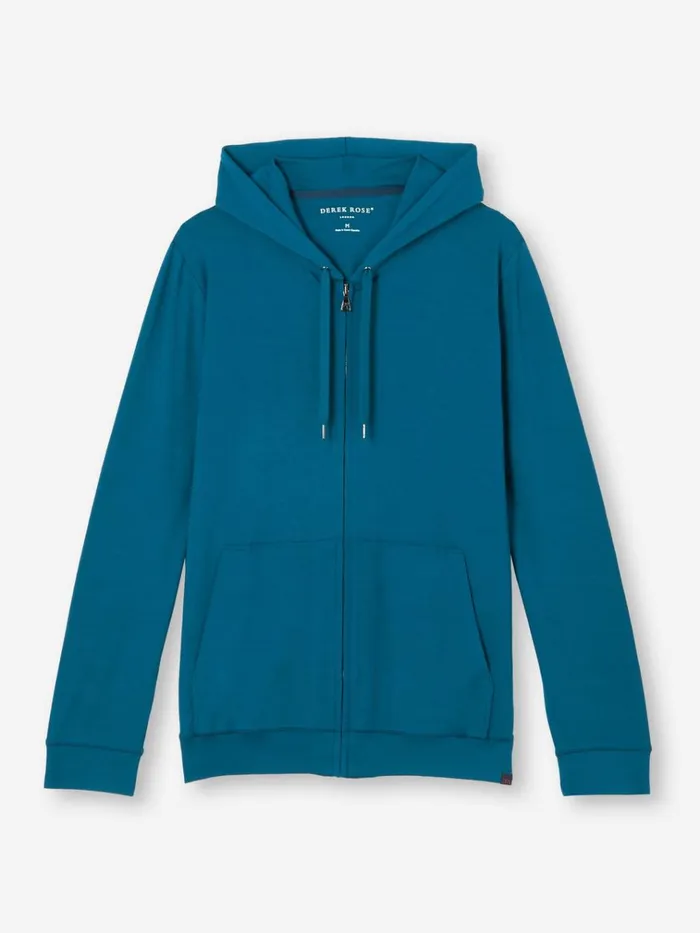 Hooded Tops Men Derek Rose Hoodie Basel Micro Modal Stretch Poseidon Blue