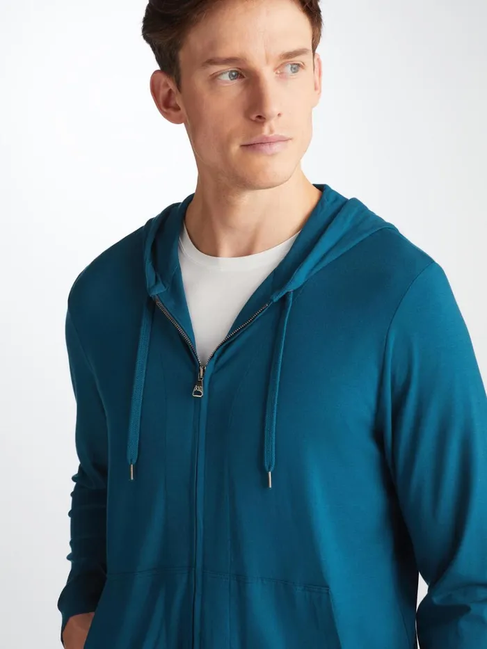 Hooded Tops Men Derek Rose Hoodie Basel Micro Modal Stretch Poseidon Blue