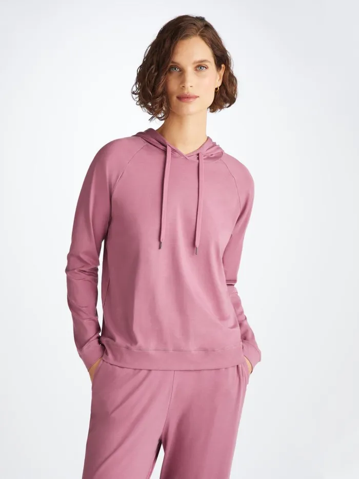 Hooded Tops Women Derek Rose Pullover Hoodie Basel Micro Modal Stretch Orchid Purple Hooded Tops Women Derek Rose Pullover Hoodie Basel Micro Modal Stretch Orchid Purple