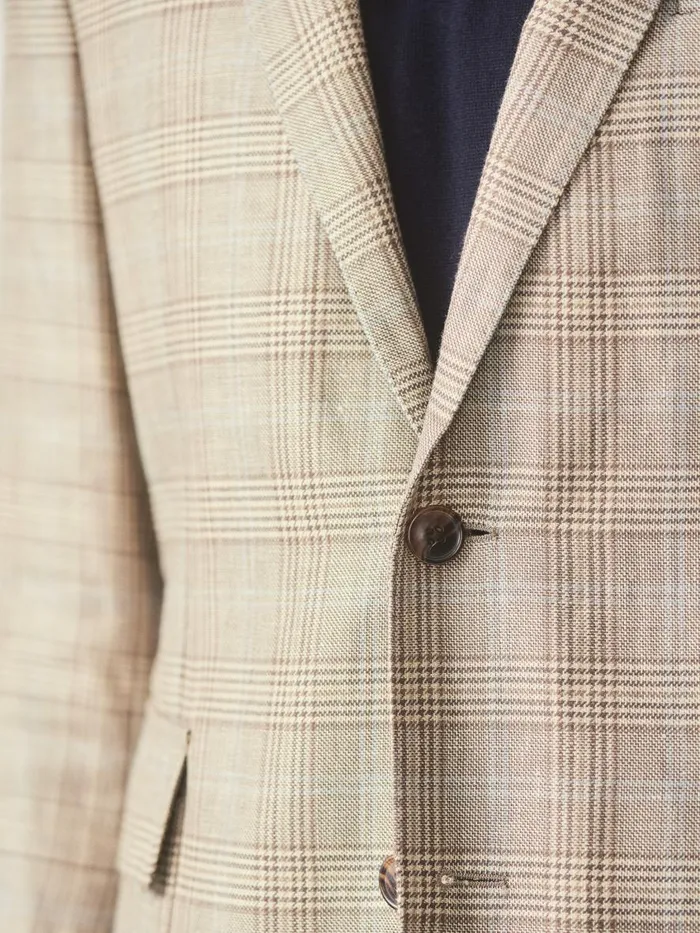 Jackets and Outerwear Men JMcLaughlin McCown Linen and Wool Sport Coat In Glen Plaid Tanbrownblue Jackets and Outerwear Men JMcLaughlin McCown Linen and Wool Sport Coat In Glen Plaid Tanbrownblue