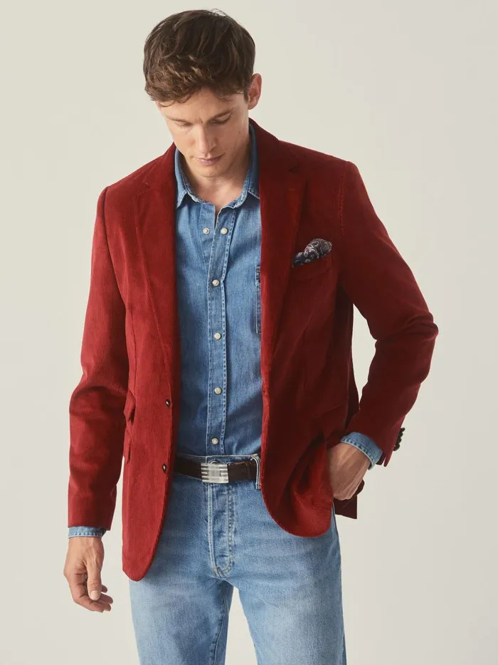 Jackets and Outerwear Men JMcLaughlin Suffolk Corduroy Sport Coat Berry