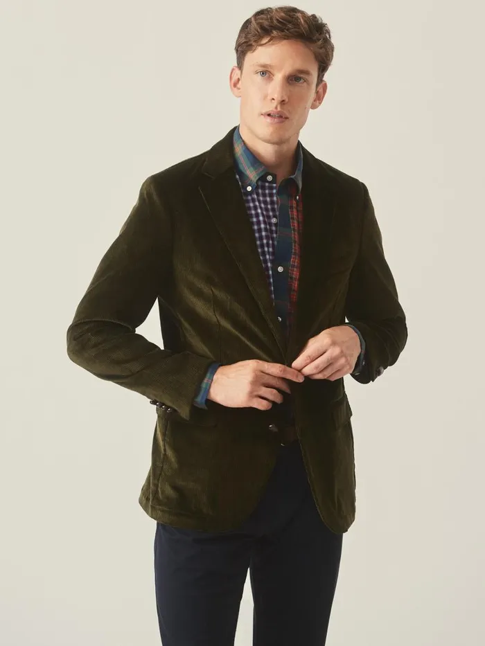 Jackets and Outerwear Men JMcLaughlin Suffolk Corduroy Sport Coat Dark Olive