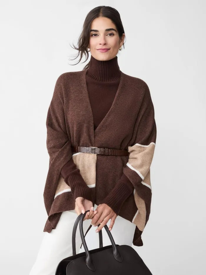 Jackets and Outerwear Women JMcLaughlin Harriet Cashmere Wrap In Color Block Heather Browntoffee