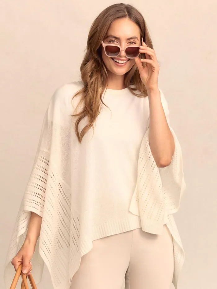 Jackets and Outerwear Women JMcLaughlin Libra Cashmere Poncho Off White