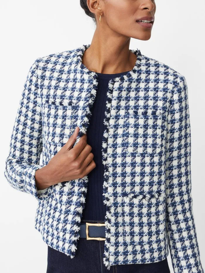 Jackets and Outerwear Women JMcLaughlin Martha Jacket In Houndstooth Whitenavylight Blue Jackets and Outerwear Women JMcLaughlin Martha Jacket In Houndstooth Whitenavylight Blue