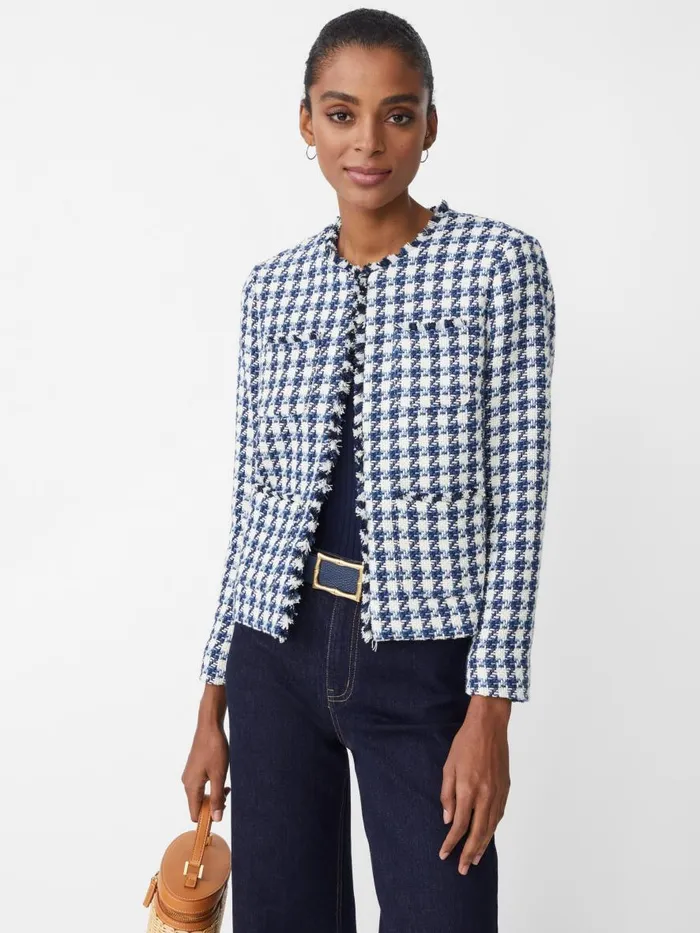 Jackets and Outerwear Women JMcLaughlin Martha Jacket In Houndstooth Whitenavylight Blue Jackets and Outerwear Women JMcLaughlin Martha Jacket In Houndstooth Whitenavylight Blue