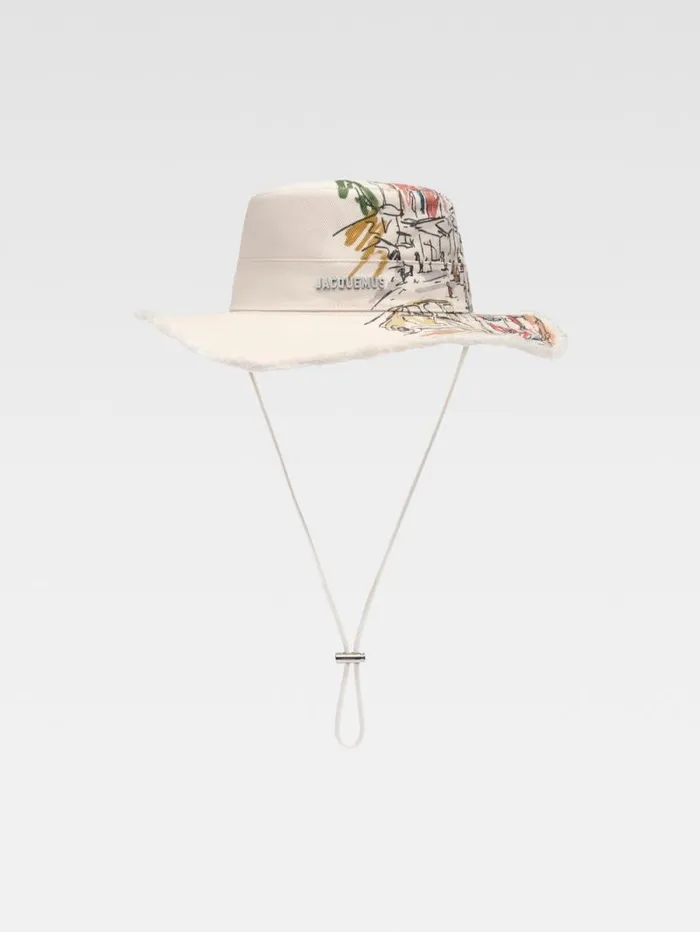 JACQUEMUS The Artichaut Bucket Hat Print Capri Cars White WomenMen Hats