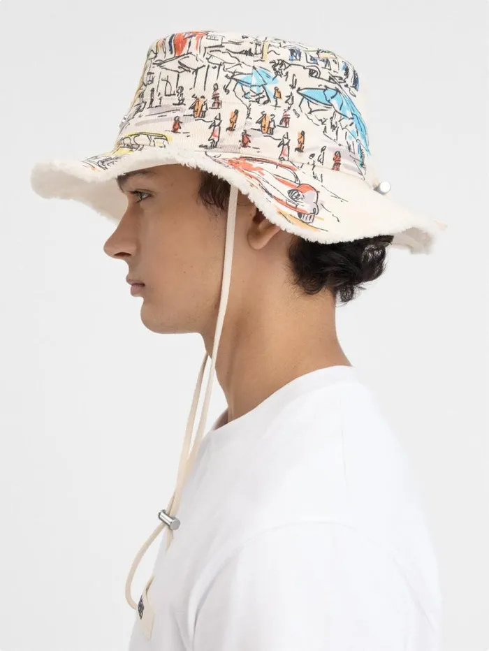 JACQUEMUS The Artichaut Bucket Hat Print Capri Cars White WomenMen Hats JACQUEMUS The Artichaut Bucket Hat Print Capri Cars White WomenMen Hats
