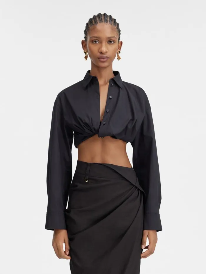JACQUEMUS The Bahia Cropped Shirt Black Women Tops and Shirts