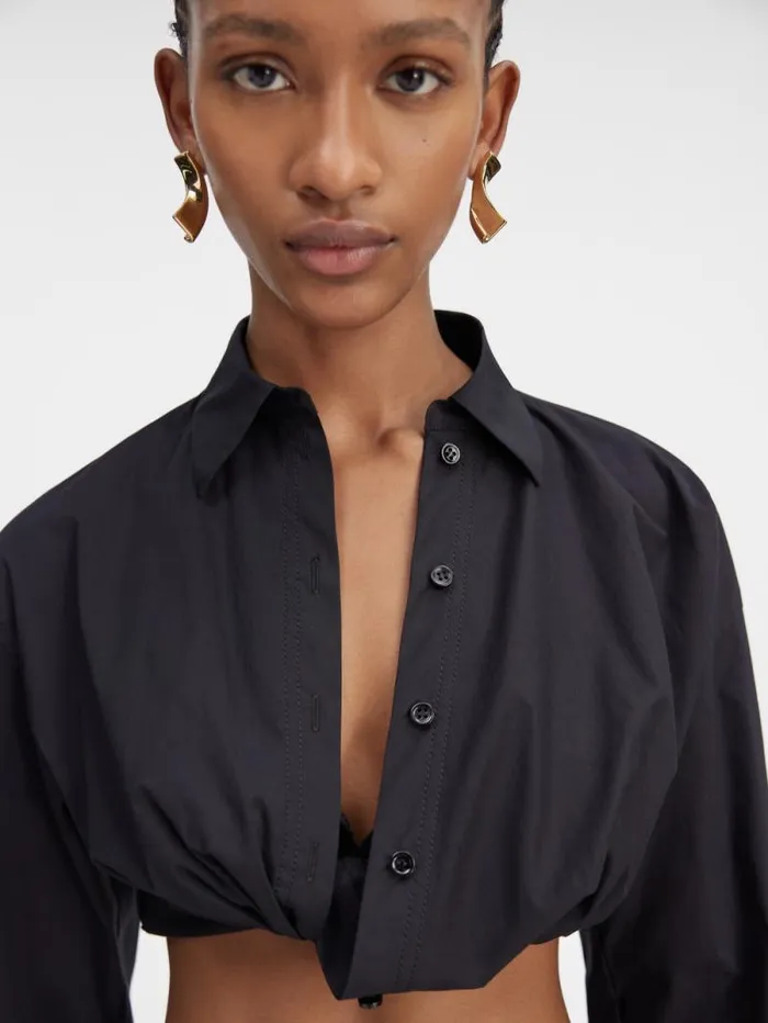 JACQUEMUS The Bahia Cropped Shirt Black Women Tops and Shirts JACQUEMUS The Bahia Cropped Shirt Black Women Tops and Shirts