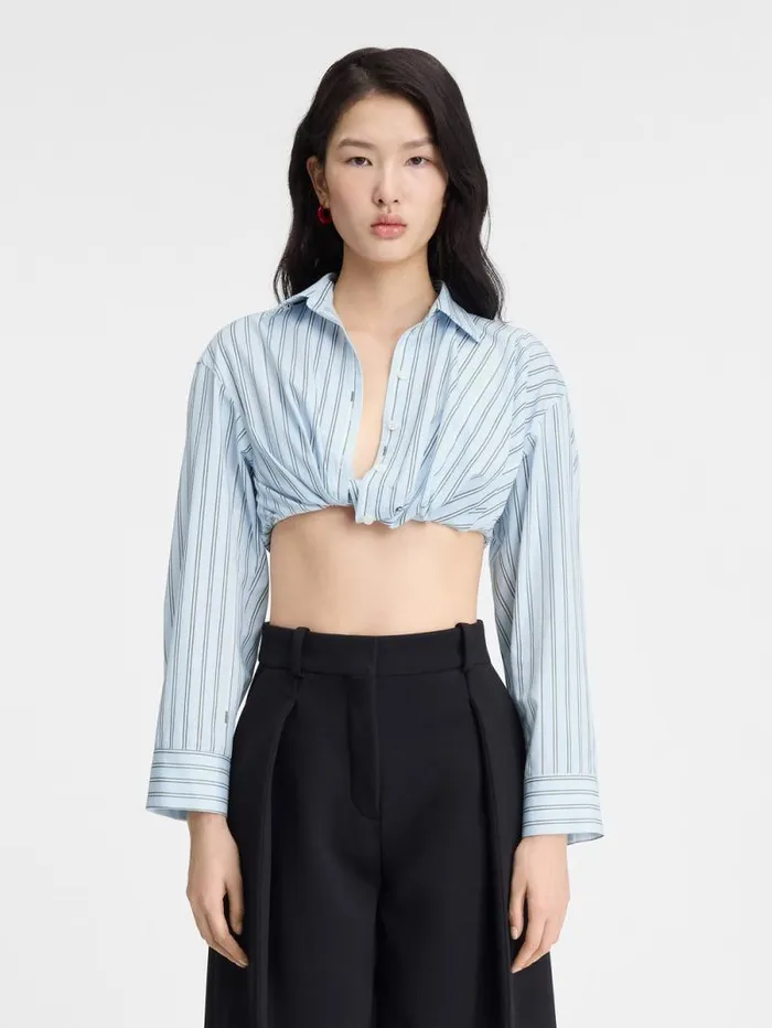 JACQUEMUS The Bahia Cropped Shirt Print Blue Stripes Women Tops and Shirts JACQUEMUS The Bahia Cropped Shirt Print Blue Stripes Women Tops and Shirts