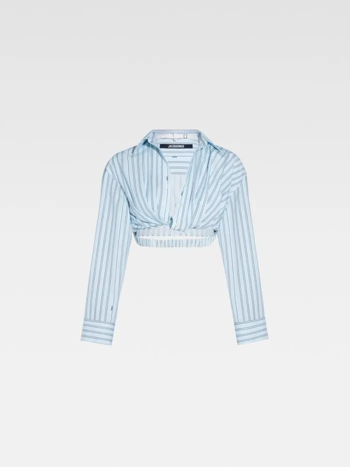 JACQUEMUS The Bahia Cropped Shirt Print Blue Stripes Women Tops and Shirts JACQUEMUS The Bahia Cropped Shirt Print Blue Stripes Women Tops and Shirts